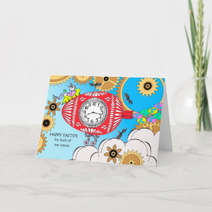 Cartão De Festividades Páscoa para ambas as minhas Mães, Coelho Steampu