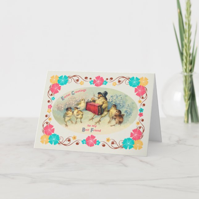 Cartão De Festividades Páscoa para os Pintinhos Musicais da Melhor Amiga  (Frente)
