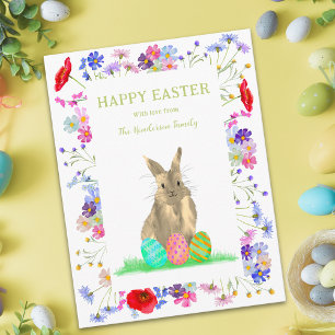 Cartão De Festividades Páscoa Personalizada Coelhinho Fofo Flor Silvestre