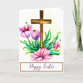 Cartão De Festividades Páscoa personalizada de cruz e lótus cor-de-água