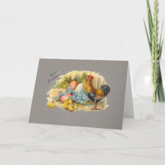Cartão De Festividades Páscoa - Pintinhos, Ovos e Galos - Cartão-postal a (Frente)