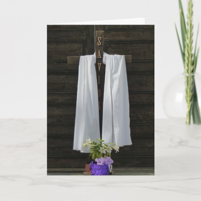 Cartão De Festividades Páscoa Religiosa, Cruz de Madeira (Frente)