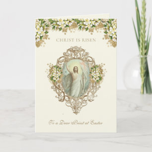Cartão De Festividades Páscoa Ressurreição Religiosa Jesus Padre