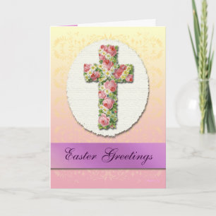 Cartão De Festividades Páscoa Saudações Floral Cross Art Card