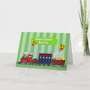Cartão De Festividades Páscoa - Sobrinho - Comboio/Coelhos/Balões