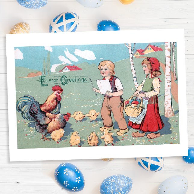 Cartão De Festividades Páscoa Vintage Família Aves (Criador carregado)