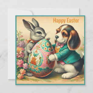 Cartão De Festividades Páscoa Vintage ~ FELIZ PÁSCOA ~ Beagle~