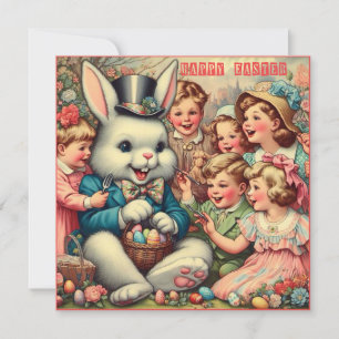 Cartão De Festividades Páscoa Vintage ~FELIZ PÁSCOA ~ Coelho ~
