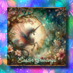 Cartão De Festividades Páscoa Whimsical Vintage Watercolor Unicorn