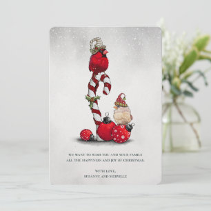 Cartão De Festividades Pássaro Cardinal Vermelho Aquarela Natal Inverno
