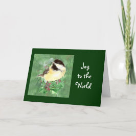 Cartão De Festividades Pássaro Chickadee de Natal & Bíblia de Azevinho Es