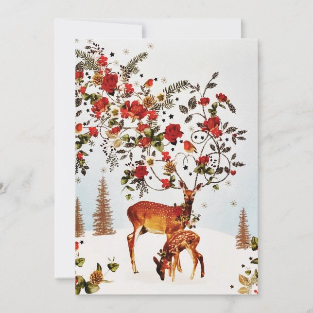 Cartão De Festividades Pássaro de Amor de Inverno Árvore de Natal Aquarel (Frente)