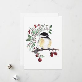 Cartão De Festividades Pássaro de inverno Chickadee Bagas