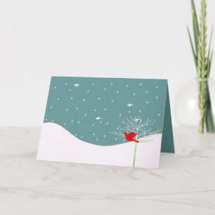 Cartão De Festividades Pássaro de Natal Vermelho