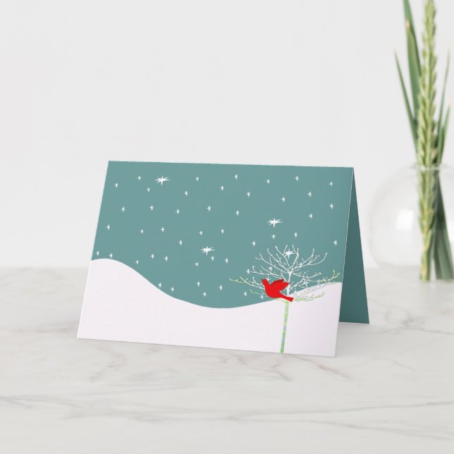 Cartão De Festividades Pássaro de Natal Vermelho (Frente)