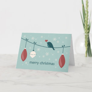 Cartão De Festividades Pássaro de Neve de Natal com ornamentos