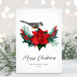 Cartão De Festividades Pássaro de Poinsettia Natal Elegante Não Foto<br><div class="desc">Deseje aos seus amigos e família uma feliz temporada de férias com esta elegante poinsettia de Natal e design de amoras sagradas. Personalize com seu cartões de natal e seu nome de família.</div>