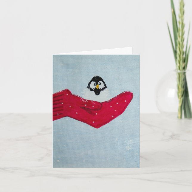 Cartão De Festividades Pássaro em Mitten (Frente)