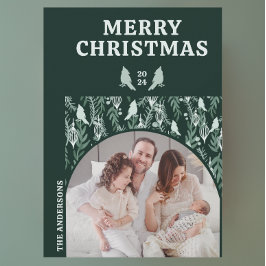 Cartão De Festividades Pássaro Evergreen Geométrico Moderno