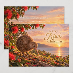 Cartão De Festividades Pássaro Kiwi Pohutukawa Natal na Nova Zelândia