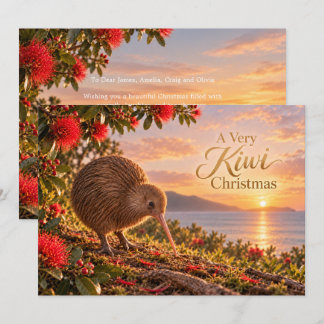 Cartão De Festividades Pássaro Kiwi Pohutukawa Natal na Nova Zelândia