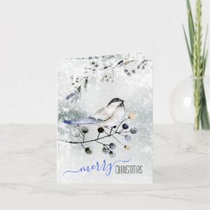 Cartão De Festividades Pássaro no ramo de neve com berries feliz Natal