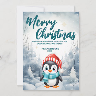 Cartão De Festividades Pássaro Penguin Engraçado Árvore Feliz Natal Feria