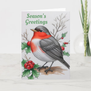 Cartão De Festividades Pássaro Robin Vermelho de Natal