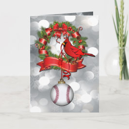 Cartão De Festividades Pássaro Vermelho do Natal do Basebol de Prata