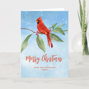 Cartão De Festividades Pássaro Vermelho Vermelho Azul - Cor d'água Natal 