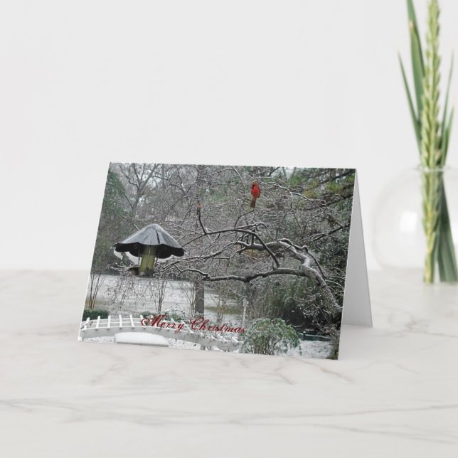 Cartão De Festividades pássaros 5 da neve (Frente)