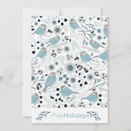 Cartão De Festividades Pássaros Chickadee Fofos Flores Frutas Silvestres 