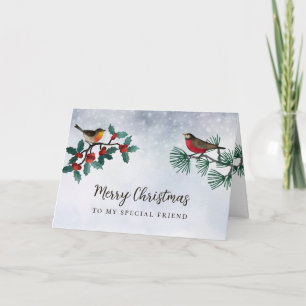 Cartão De Festividades Pássaros de inverno, Natal Especial Amigo da Vinta
