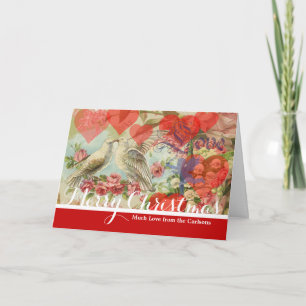 Cartão De Festividades Pássaros do Amor Vintage Antigo Coração