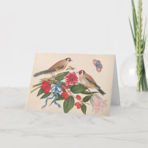 Cartão De Festividades Pássaros marrons com flores e borboleta