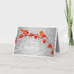 Cartão De Festividades Pássaros Vermelhos do Natal Faux Silver<br><div class="desc">Este elegante cartão de Natal apresenta cardeais vermelhos em um fundo falso de prata. As palavras "Feliz Natal" decoram a frente do cartão em tipografia de escrita branca. Dentro é uma saudação e assinatura para você personalizar sobre fundo falso de prata. Projetado pelo artista mundialmente famoso ©Tim Coffey.</div>