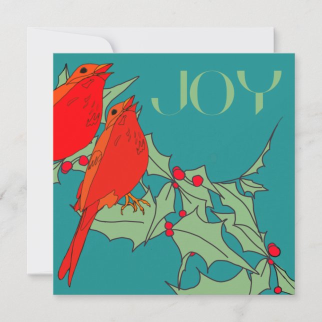 Cartão De Festividades Pássaros Vermelhos no Azul-Celeste (Frente)