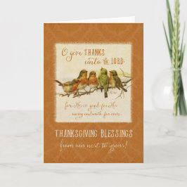 Cartão De Festividades Pássaros Vintage da Escritura de Graças