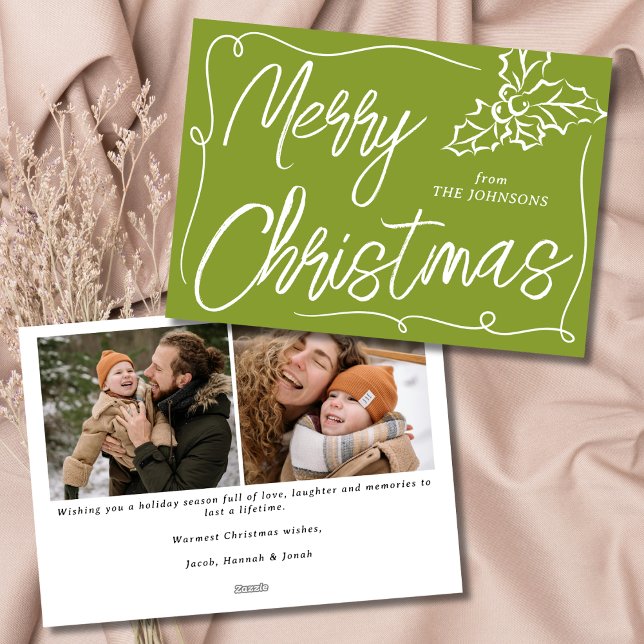 Cartão De Festividades Passe Holly Berry Olive 2 Foto Natal (Criador carregado)