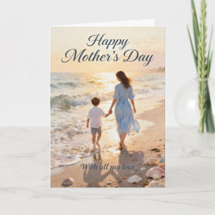 Cartão De Festividades Passeio na Praia da Mãe e do Filho no Dia das Mães