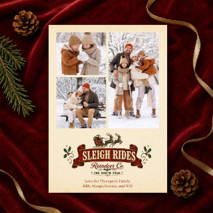 Cartão De Festividades Passeios de Trenó de Papai Noel Colagem de Fotos d