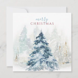 Cartão De Festividades Pasta clara Azul Árvore de Natal Aquarela