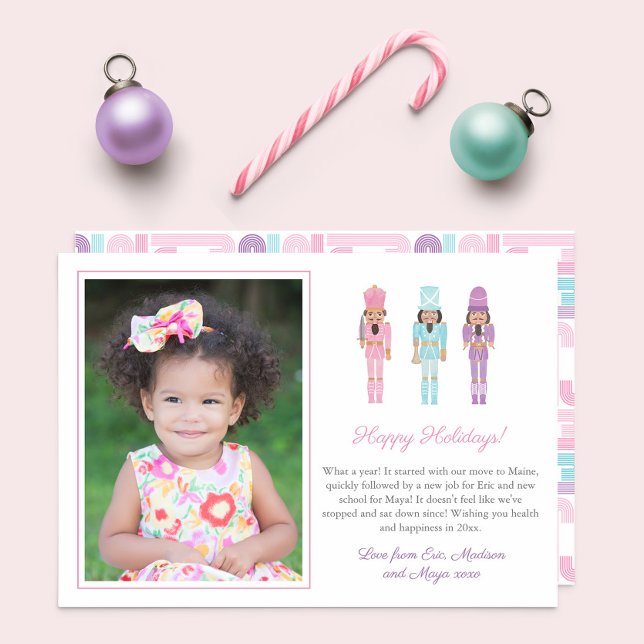 Cartão De Festividades Pastel Black Nutcracker Retro Feliz Natal (Handsome African American nutcracker soldiers in pastel uniforms (pink, lilac, mint green) )