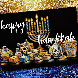 Cartão De Festividades Pastel desenhando velas Menorah Hanukkah