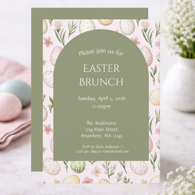 Cartão De Festividades Pastel Easter Egg Brunch Invitation-Floral Easter (Criador carregado)