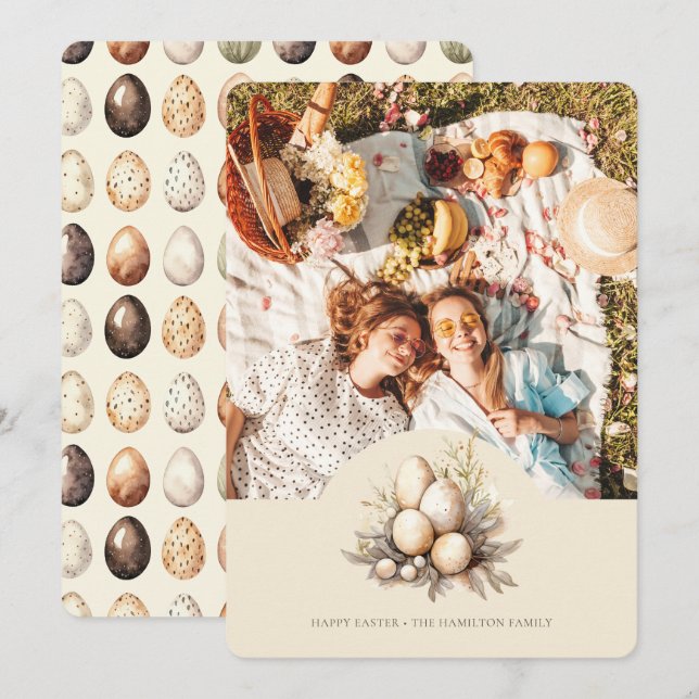 Cartão De Festividades Pastel Easter Eggs Design with Photo Personalized (Frente/Verso)