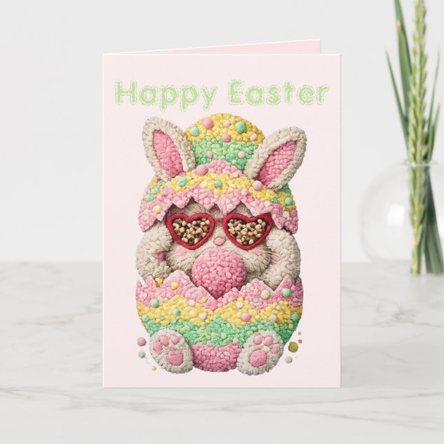 Cartão De Festividades Pastel Embroidered Bunny Easter personalized Card (Frente)