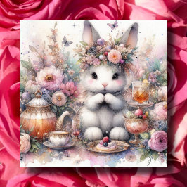 Cartão De Festividades Pastel Purple Floral Fantasy Bunny Tea Páscoa