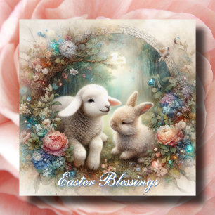 Cartão De Festividades Pastel Vintage Garden Lamb Páscoa Cristã Bunny
