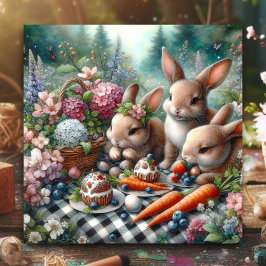 Cartão De Festividades Pastel Watercolor Floral Bunny Páscoa Brunch